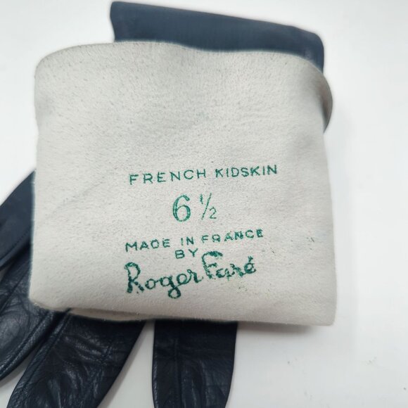 Vintage Roger Fare Gloves X Small 6.5 Blue Leather France - Picture 8 of 9